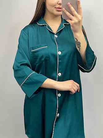 Жіноча нічна сорочка подовжена шовкова Бірюзовий S Харків