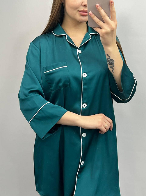 Женская ночная рубашка удлиненная шелковая Бирюзовый S Харьков - изображение 2