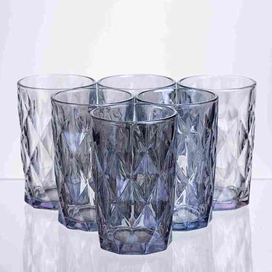 Набір склянок Diamond Blue 6 штук по 300 мл HP-19-276 скляних прозорих склянка для напоїв лимонадів та газованки Коломия