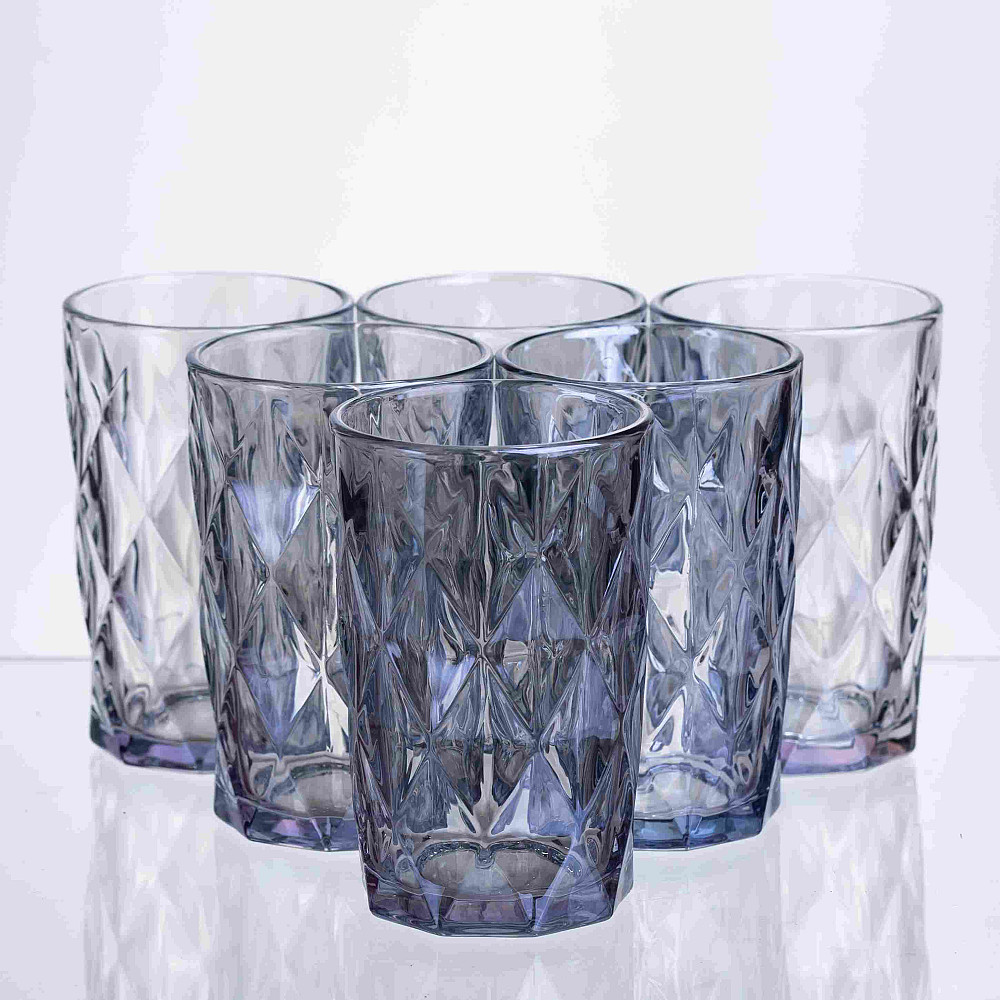 Набір склянок Diamond Blue 6 штук по 300 мл HP-19-276 скляних прозорих склянка для напоїв лимонадів та газованки Коломия - фото 1