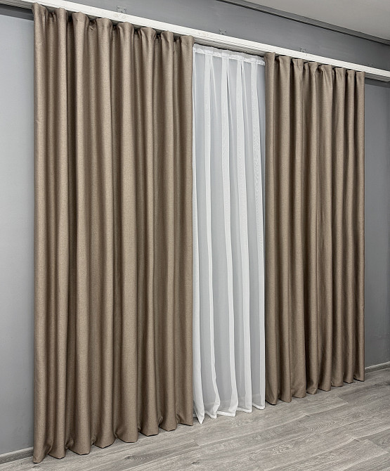 Комплект готовых штор VR-Textil Шенилл однотонный № 1906ш Светло-коричневый (32-266) Киев - изображение 4