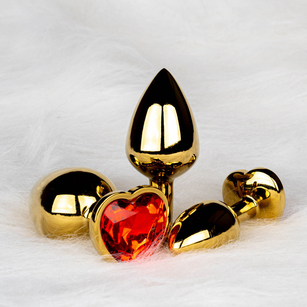 Металическая анальная пробка Heart Gem, размер M, золотисто-красная Ouch! (Нидерланды) Sex Aura Киев - изображение 7