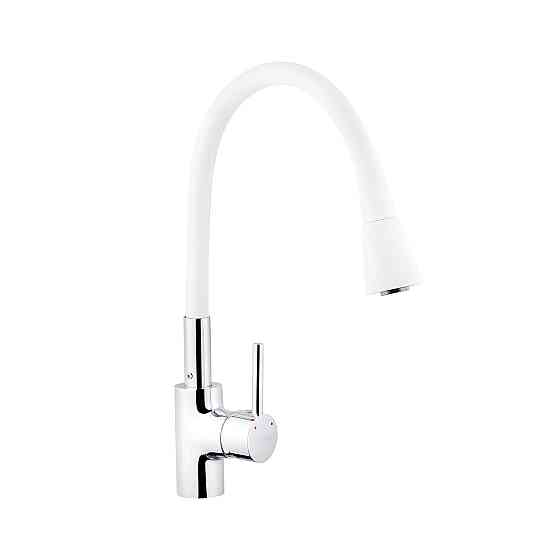 Змішувач для кухні з гнучким виливом Kroner KRP Küche - C031WHI білий/хром Київ