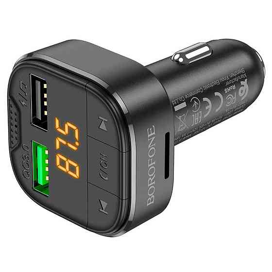 Автомобильное зарядное устройство с FM-модулятором BOROFONE BC43 Flash QC3.0 car BT FM transmitter 18W Black Одесса