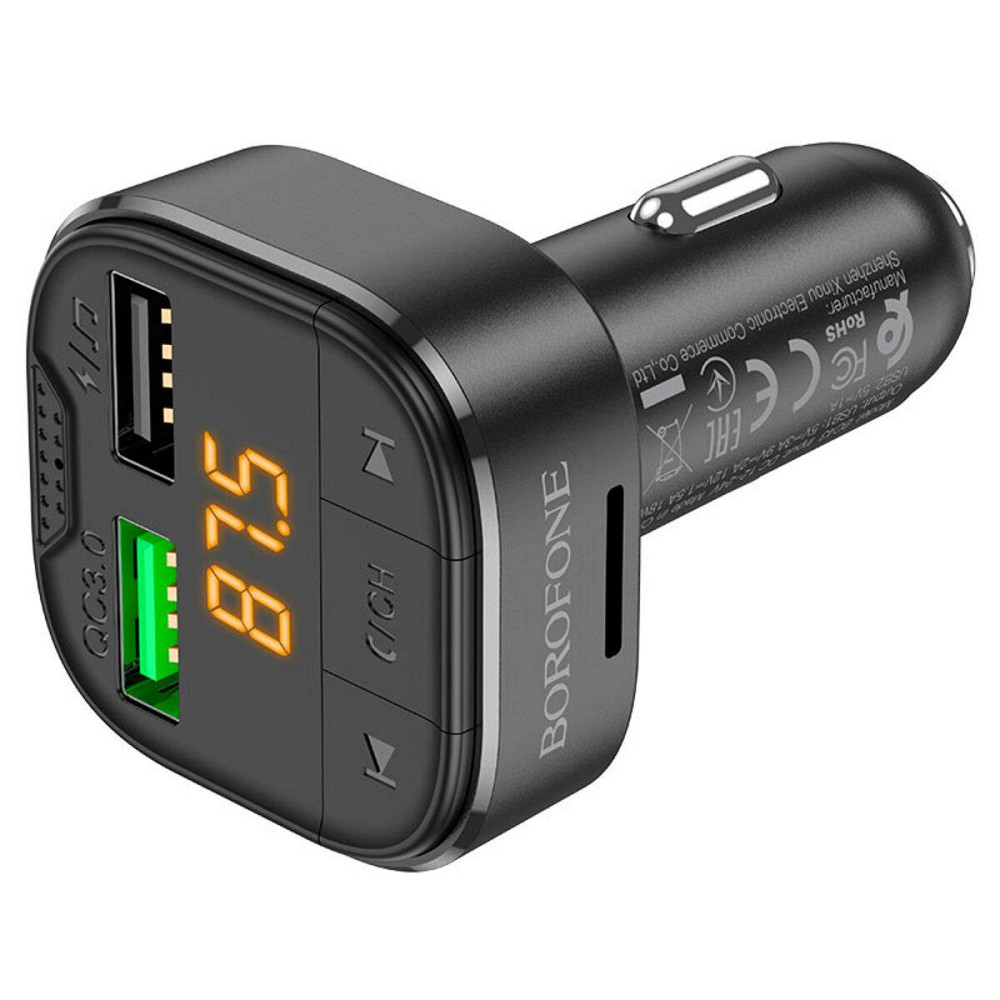 Автомобильное зарядное устройство с FM-модулятором BOROFONE BC43 Flash QC3.0 car BT FM transmitter 18W Black Одесса - изображение 2