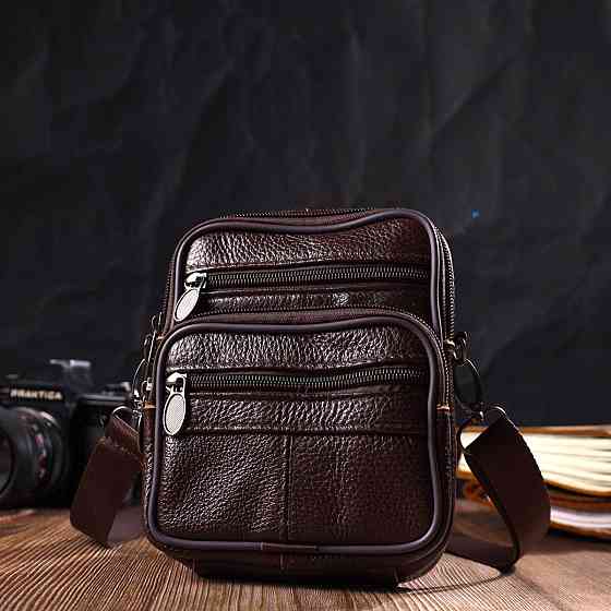Компактная сумка мужская на пояс из натуральной кожи 21484 Vintage Коричневая Киев