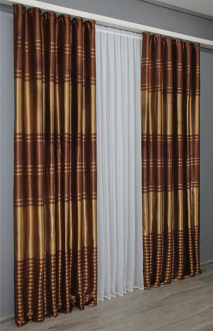 Комплект готових штор VR-Textil Софт № 1392ш Коричневий з золотистим 150х270 см 2 шт (33-0253) Київ - фото 5