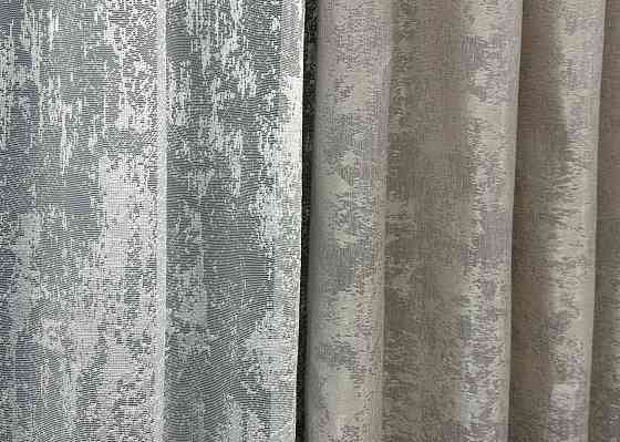 Комплект штор VR-Textil Жаккард Мрамор 100х270 2шт и Тюль 300х270 1143ш-1400т Капучино с белым 71-004/1 Киев