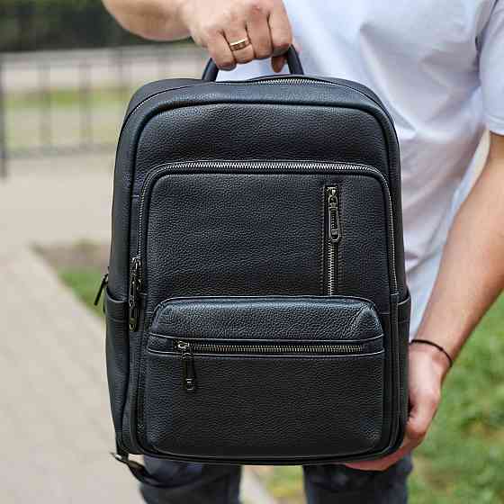 Міський чоловічий рюкзак із натуральної шкіри 40х30х18, наплічник для роботи та подорожей, чорний Київ