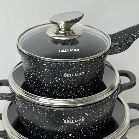 Набор посуды с гранитным антипригарным покрытием BellMax BM-305 из 12 предметов Черный Коломия