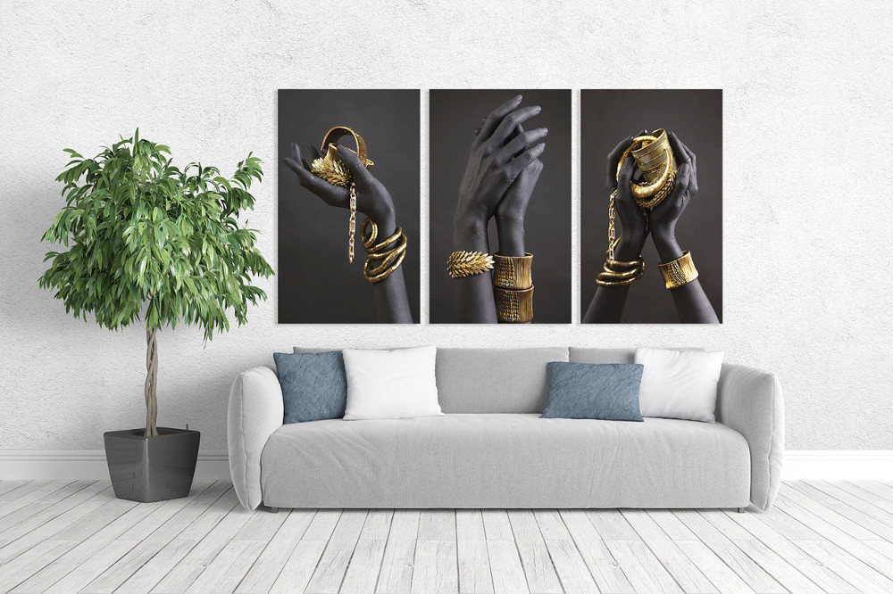 Модульна картина у вітальню/ спальню Золоті прифарбуй на руках ART-066_3A 70х130 см Київ - фото 2