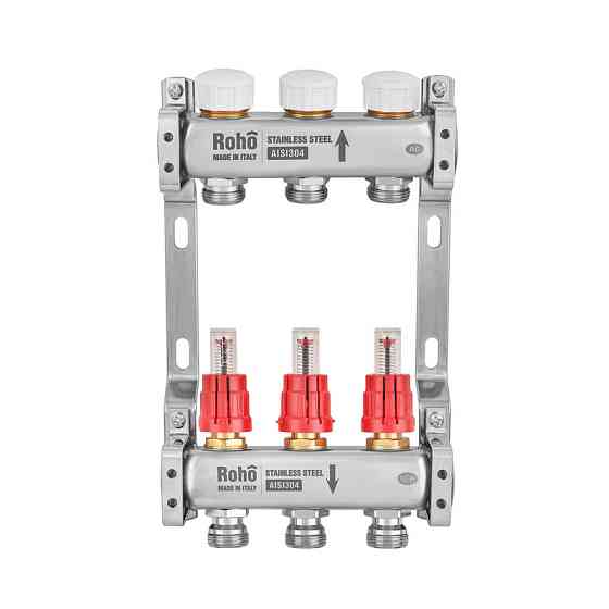 Колектор з витратоміром та термостатичними клапанами Roho R804-03M - 1"х 3 вих. (RO1028) Київ