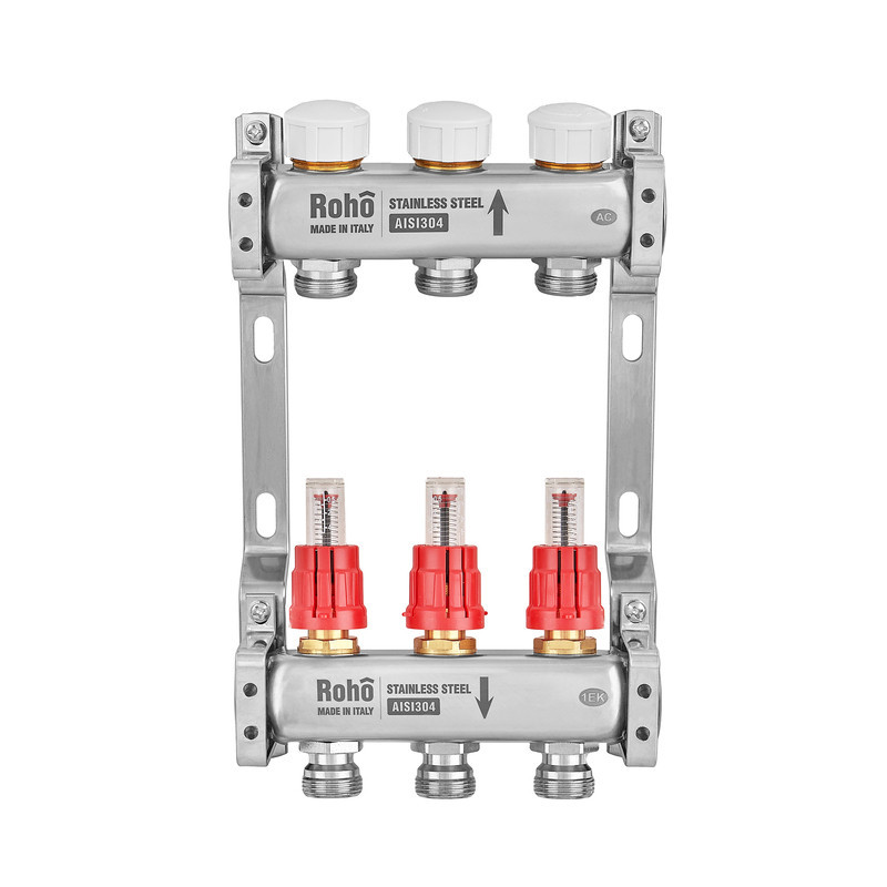 Колектор з витратоміром та термостатичними клапанами Roho R804-03M - 1"х 3 вих. (RO1028) Київ - фото 3