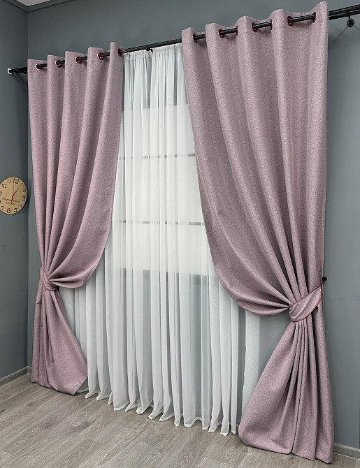 Комплект штор на люверсах VR-Textil Блэкаут двусторонний ASHEN NIGHT № 1843ш Пудровый 150х270 см 2 шт (37-0284) Киев - изображение 3