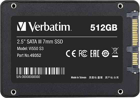 SSD Verbatim VI500 S3 чорний 512 GB 2.5" SATA внутрішній, 560 MB/s, 3D NAND, для ноутбуків/ПК, внутрішній накопичувач Київ