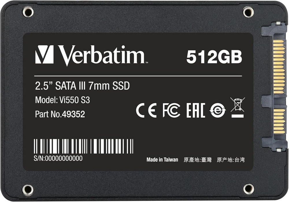 SSD Verbatim VI500 S3 чорний 512 GB 2.5" SATA внутрішній, 560 MB/s, 3D NAND, для ноутбуків/ПК, внутрішній накопичувач Київ - фото 4