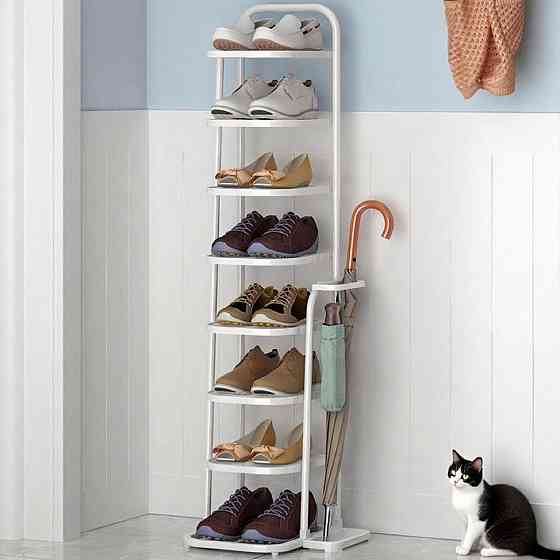 Полиця-стелаж для взуття, в передпокій на 8 пар взуття з підставкою для парасольок і аксесуарів, металевий, білий Кам'янець-Подільський
