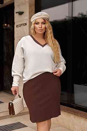 Жіночий костюм-двійка з ангори "Almo" оптом | Батал 54-56, Молочний +шоколадний Київ