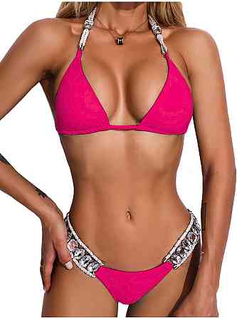 Белый раздельный купальник с камнями Малиновый M Харьков