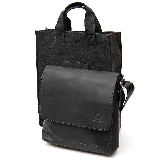 Практична шкіряна чоловіча сумка Чорний (GRANDE PELLE) Київ