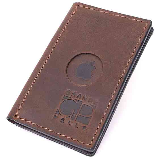 Практичний картхолдер з утримувачем для Apple AirTag з натуральної шкіри GRANDE PELLE 11606 Коричневий Київ