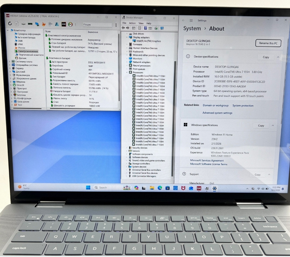 Сенсорний Dell Inspiron 16 7640 2в1 Ultra 7 155H 16GB 1TB SSD Гарантія. Харків - фото 7