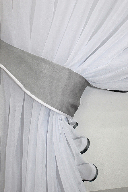 Кухонні шторки VR-Textil № 060к "Дует" з підв'язками сірий з білим 330х170 см (50-138) Київ - фото 5