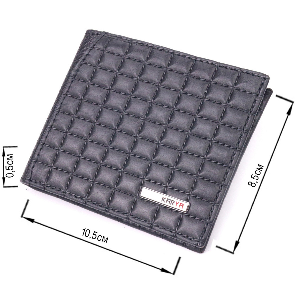 Стеганый мужской зажим с монетницей из натуральной кожи KARYA 21407 Черный Киев - изображение 3