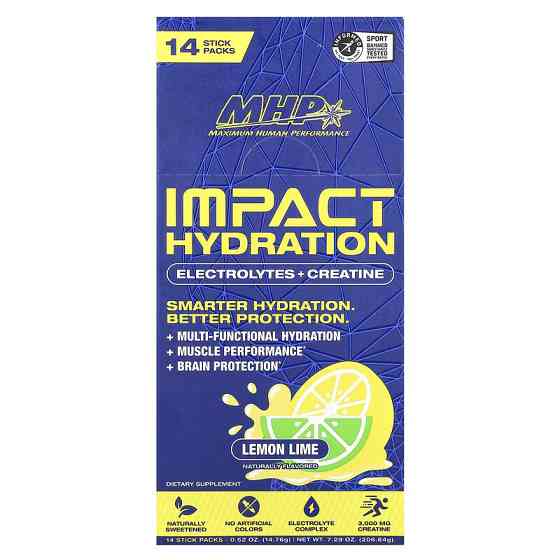 Креатин с электролитами MHP Impact Hydration, Electrolytes + Creatine 14 Stick Packs 14.76 g (Lemon Lime) Луцк