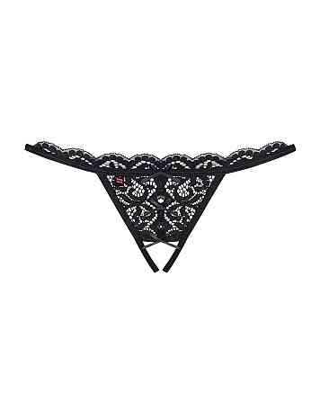 Кружевные танга с двумя отверстиями Obsessive 831-THC-1 crotchless thong L/XL, черные, бантики Sex Aura Киев