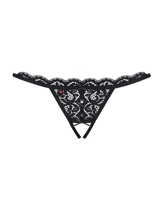 Кружевные танга с двумя отверстиями Obsessive 831-THC-1 crotchless thong L/XL, черные, бантики Sex Aura Киев - изображение 5
