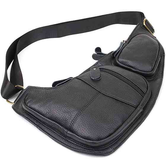 Стильная сумка для мужчин с большим количеством карманов из натуральной кожи Vintage 22957 Черный Киев