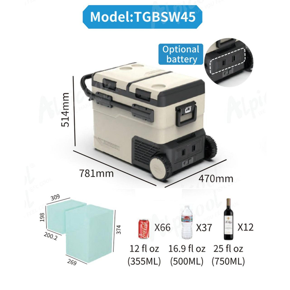 Компрессорный автохолодильник Alpicool TGBSW45 (LG). 47 литров. Двухкамерный. До -20℃. (12, 24, 220 вольт) Киев - изображение 6