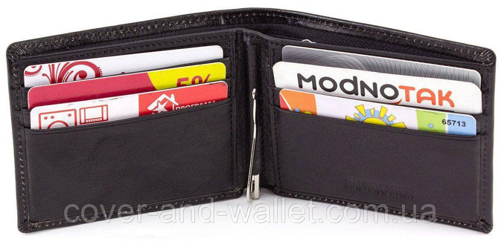 Маленький мужской кошелек c зажимом на магнитах из гладкой кожи ST Leather Черный Киев - изображение 8