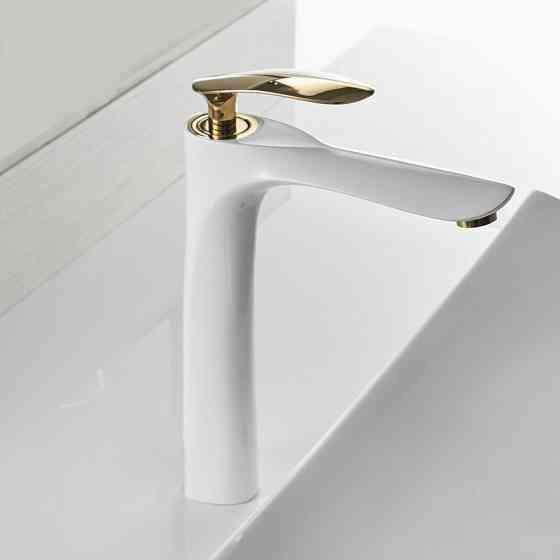 Смеситель латунный для умывальника однорычажный кран wanfan белый + золото Каменец-Подольский