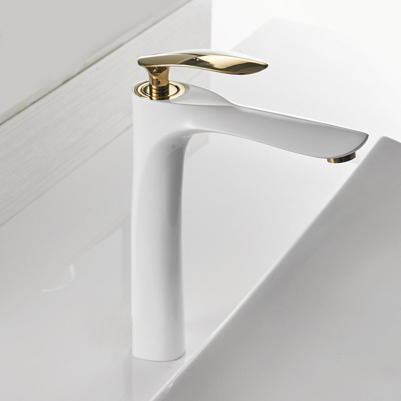 Смеситель латунный для умывальника однорычажный кран wanfan белый + золото Каменец-Подольский - изображение 1