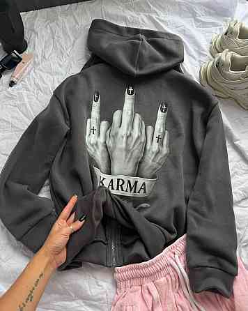 Жіноча трендова тепла худі тринитка на флісі Графіт Одеса