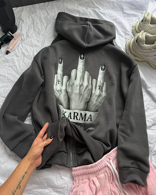 Жіноча трендова тепла худі тринитка на флісі Графіт Одеса - фото 1