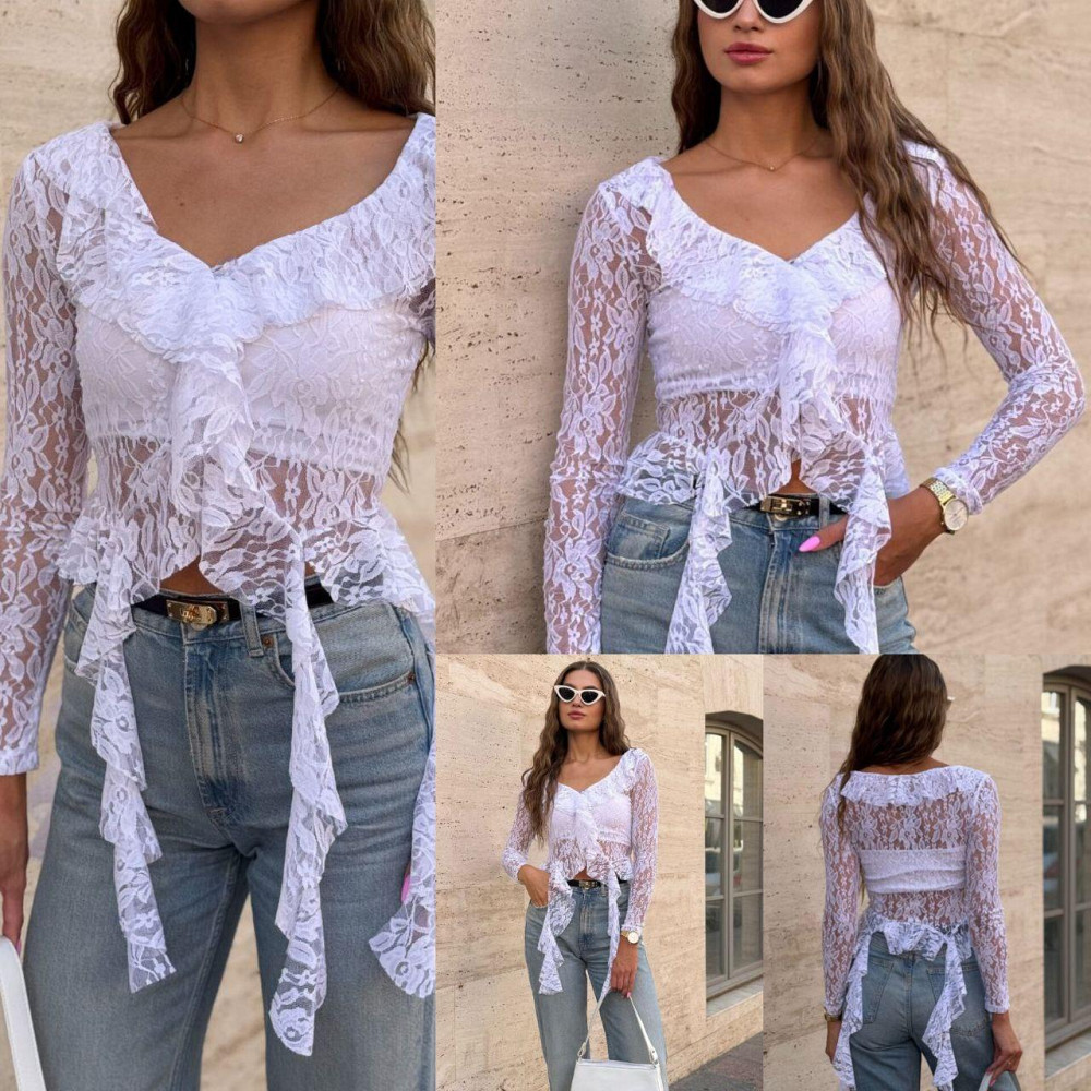 Жіноча вишукана легка мереживна блуза "Медуза" на ґудзиках із турецького гіпюру 44 Одеса - фото 1