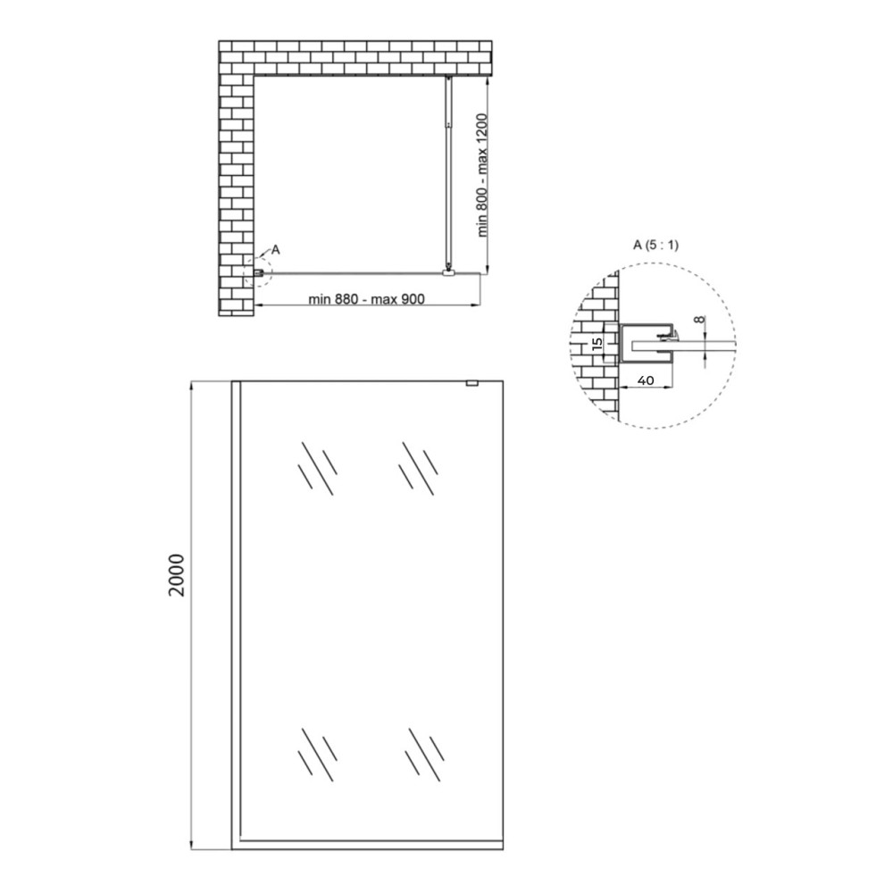 Душова перегородка Qtap Walk-In Standard CRM209.C8 90х200 см, скло Clear 8 мм, покриття CalcLess Київ - фото 2