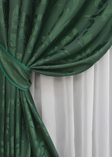 Шторна тканина жаккард, колекція "Лілія" колір зелений 1565ш Київ - фото 4