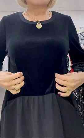 Жіноча стильна сукня батал вільного крою з кишенями дабл шовк + королівський велюр Одеса