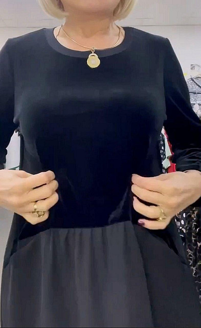 Жіноча стильна сукня батал вільного крою з кишенями дабл шовк + королівський велюр Одеса - фото 3