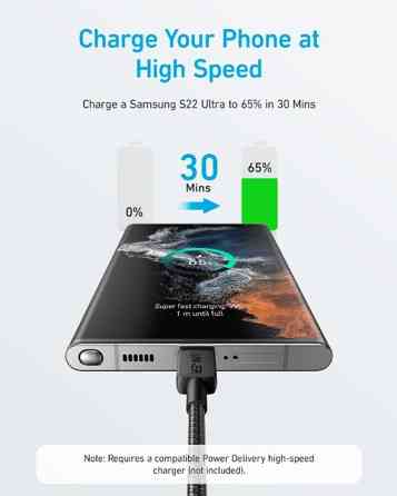 Кабель Anker 322 USB-C to USB-C - 1.8m Nylon Black (6962733) Киев