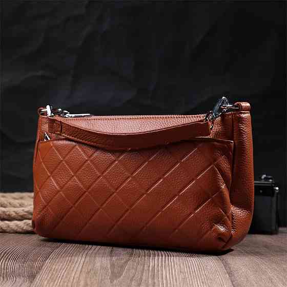 Сумка для жінок середнього розміру на три відділення з натуральної шкіри Vintage 22804 Рудий Київ