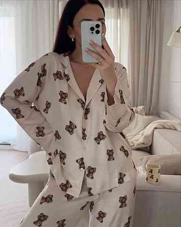 Жіноча легка піжама двійка з ведмедиками з софту Одеса