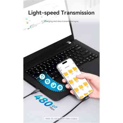 Дата кабель USB-C to USB-C 0.5m USB2.0 60W (20V/3A) angle 90° Gray Aluminum Alloy Vention (TRAHD) Вінниця