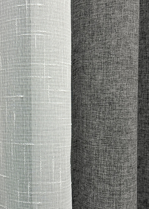 Комплект штор VR-Textil Лен Мешковина 100х270 2шт и Тюль 300х270 108ш-115т Серый с белым 71-024/1 Киев - изображение 7