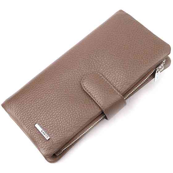 Вместительное женское портмоне из натуральной кожи Бежевый (KARYA) Киев