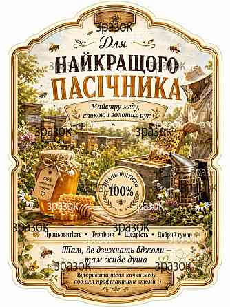 Комплект етикеток на пляшку «Для найкращого пасічника» — подарунок бджоляру з гумором Одеса